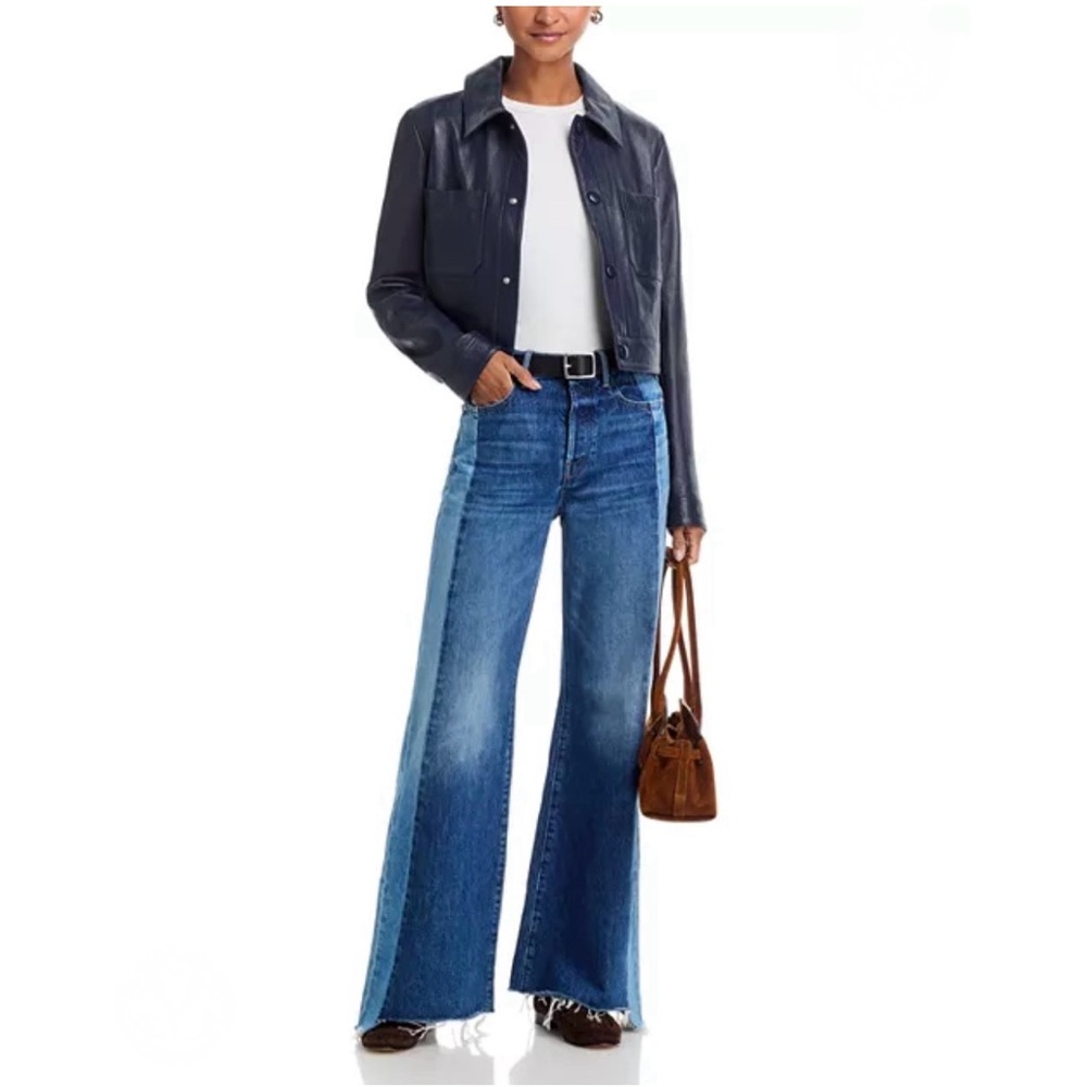 MOTHER Two-Tone Blue Wide Leg Flare Jeans - Picture 2 of 16